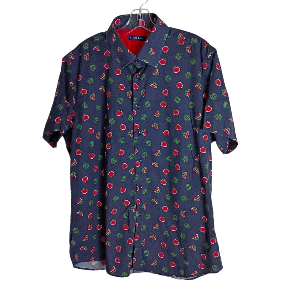 Stone Rose -Men's Navy Watermelon Print Shirt - Xl
